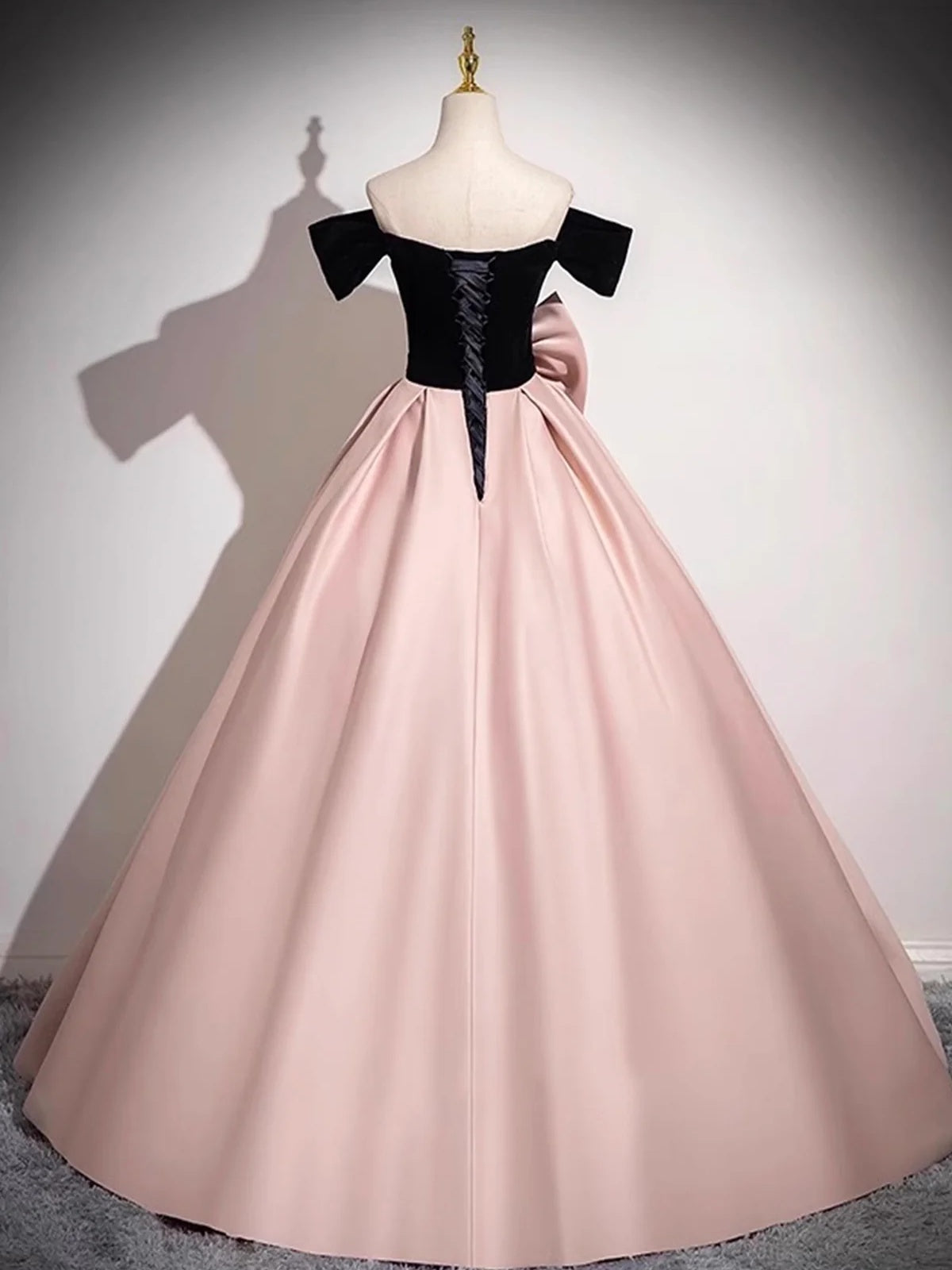 A Line Off the Shoulder Black Velvet Pink Satin Prom Dresses, Black Pink Formal Evening Dresses, US 14 / Custom Color / No Rush A Line Off the Shoulder Black Velvet Pink Satin Prom Dresses, Black Pink Formal Evening Dresses, US 14 / Custom Color / No Rush