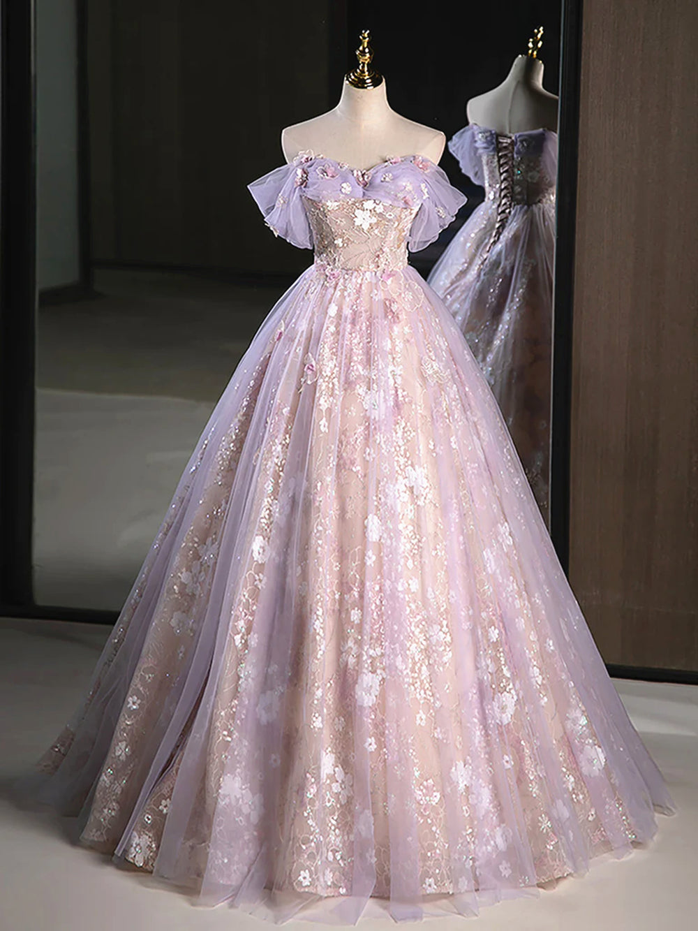 Light Purple Straps Lace-up Long Formal Dress, Light Purple Long Evening Dress Prom Dress