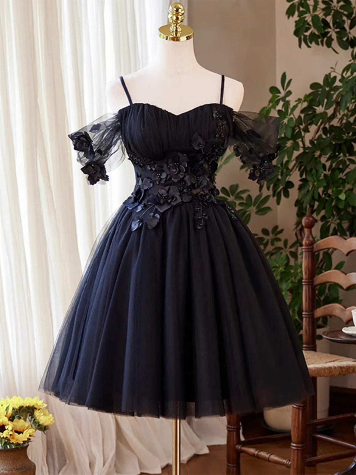 A Line Off the Shoulder Short Navy Blue Prom Dresses, Short Dark Blue - shegown A Line Off the Shoulder Short Navy Blue Prom Dresses, Short Dark Blue - shegown