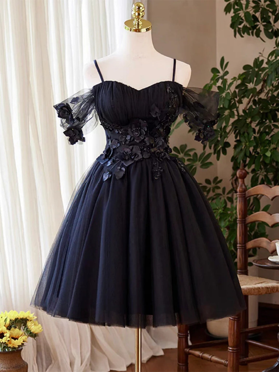 A Line Off the Shoulder Short Navy Blue Prom Dresses, Short Dark Blue Formal Homecoming Dresses