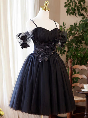 A Line Off the Shoulder Short Navy Blue Prom Dresses, Short Dark Blue Formal Homecoming Dresses