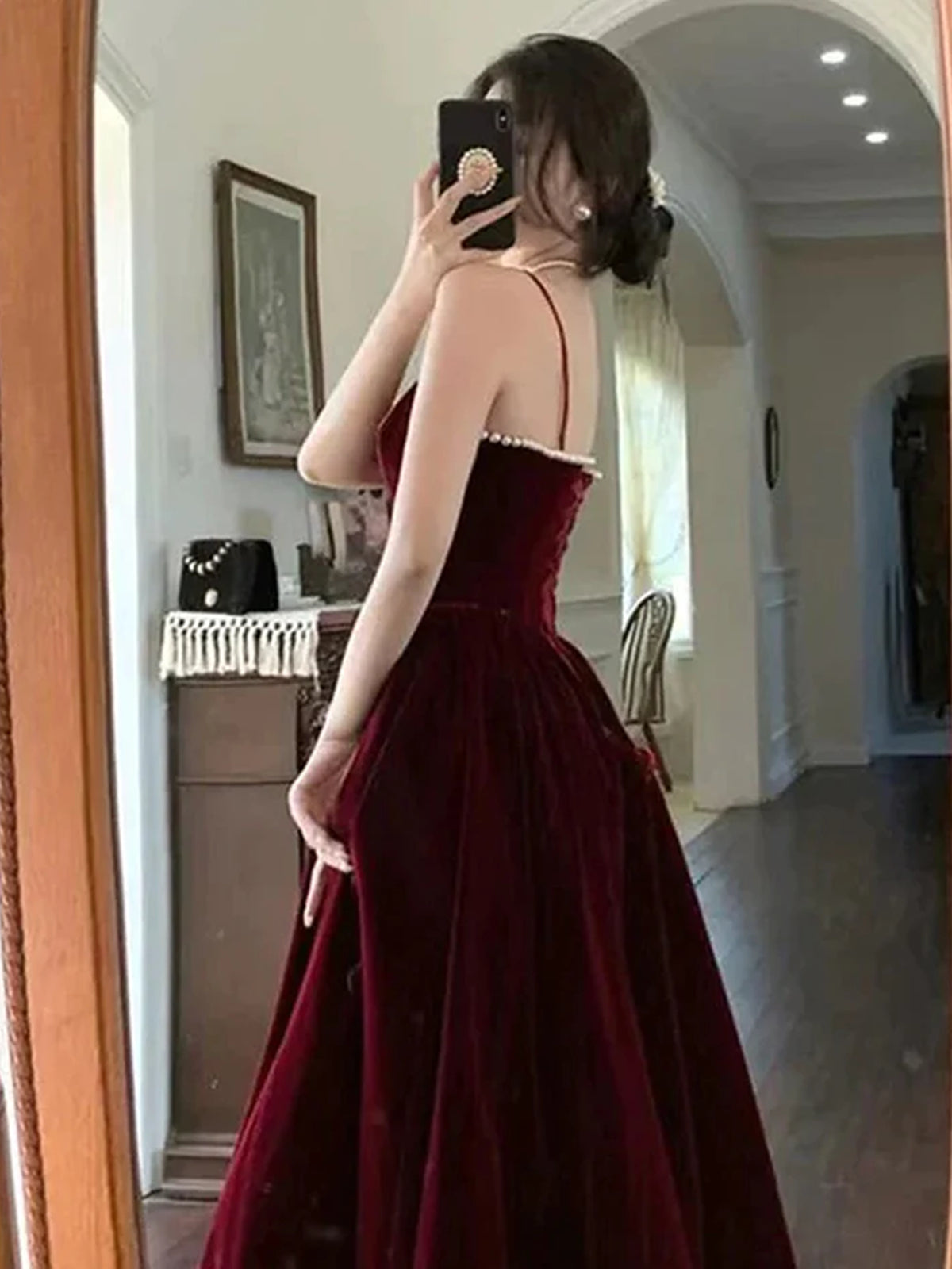A Line Open Back Ankle Length Burgundy Velvet Prom Dresses, Wine Red Formal Graduation Evening Dresses, US 16 / Picture Color / With Rush+$19.99 A Line Open Back Ankle Length Burgundy Velvet Prom Dresses, Wine Red Formal Graduation Evening Dresses, US 16 / Picture Color / With Rush+$19.99
