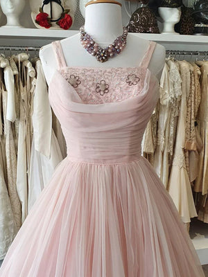 A Line Pink Tulle Short Prom Dresses with Sequins, Short Pink Homecoming Dresses