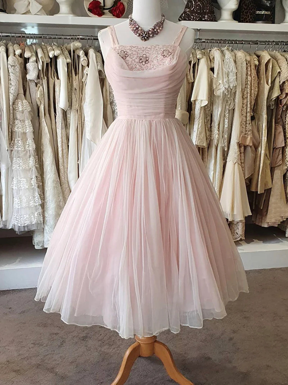 A Line Pink Tulle Short Prom Dresses with Sequins, Short Pink Homecoming Dresses