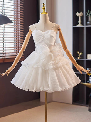 A Line Short White Tulle Prom Dresses, A Line Short White Tulle Formal Homecoming Dresses