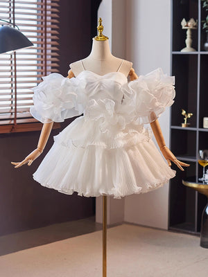 A Line Short White Tulle Prom Dresses, A Line Short White Tulle Formal Homecoming Dresses
