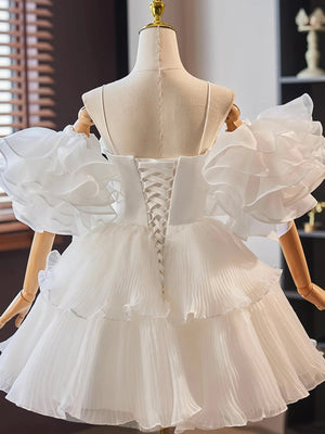 A Line Short White Tulle Prom Dresses, A Line Short White Tulle Formal Homecoming Dresses