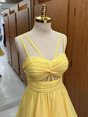 A Line Short Yellow Chiffon Prom Dresses, Short Yellow Chiffon Formal Homecoming Dresses