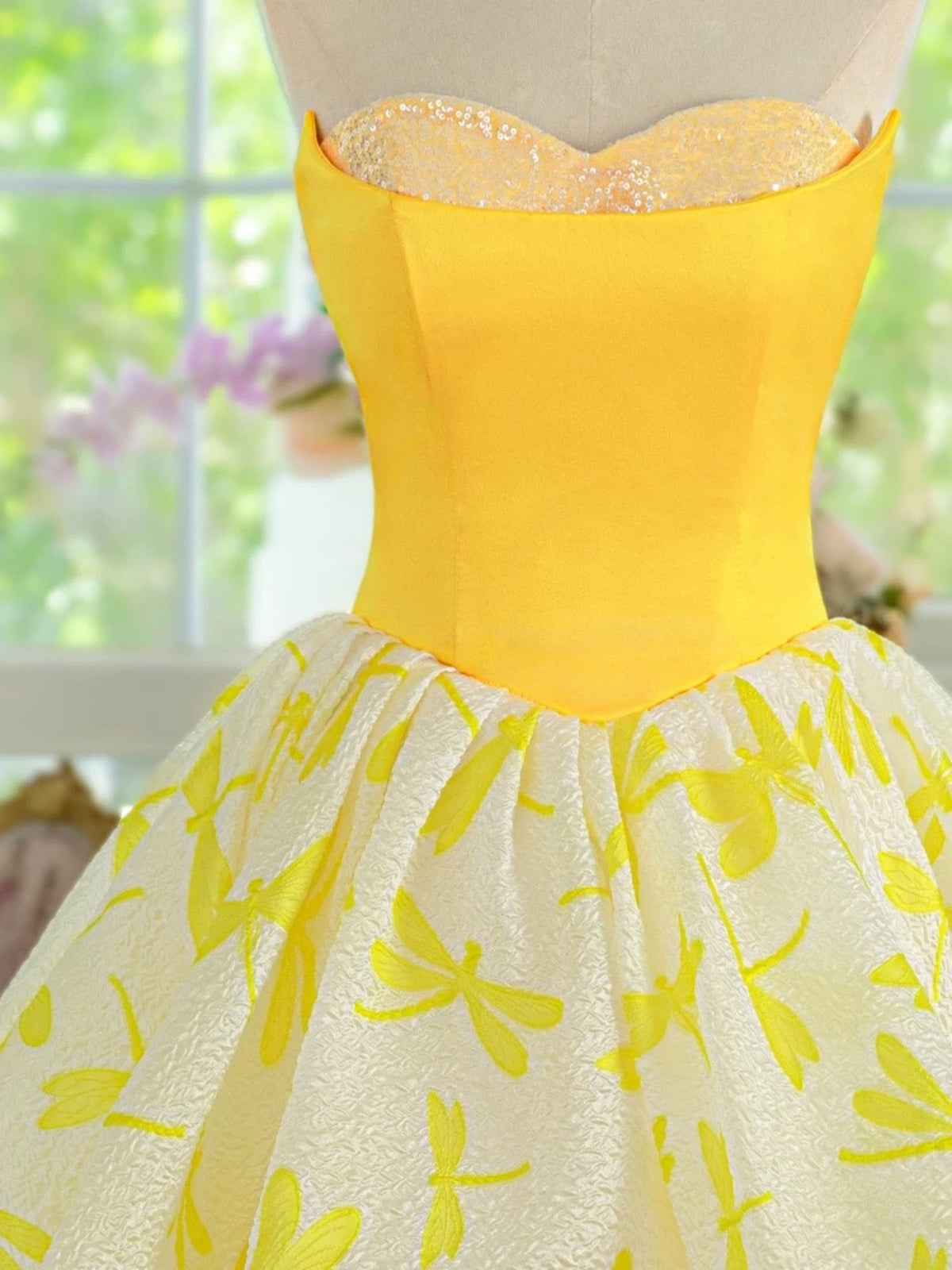 A Line Short Yellow Prom Dresses, Short Yellow Floral Formal Homecomin - shegown A Line Short Yellow Prom Dresses, Short Yellow Floral Formal Homecomin - shegown