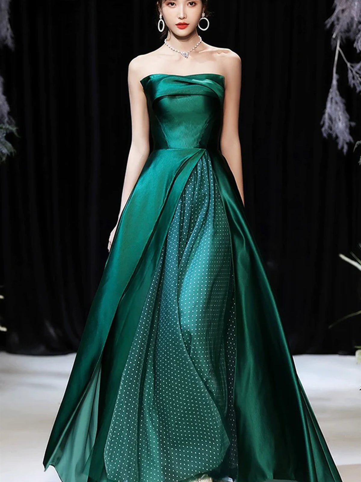 A Line Strapless Green Satin Long Prom Dresses, Long Green Formal Graduation Evening Dresses, US 16 / Custom Color / No Rush A Line Strapless Green Satin Long Prom Dresses, Long Green Formal Graduation Evening Dresses, US 16 / Custom Color / No Rush