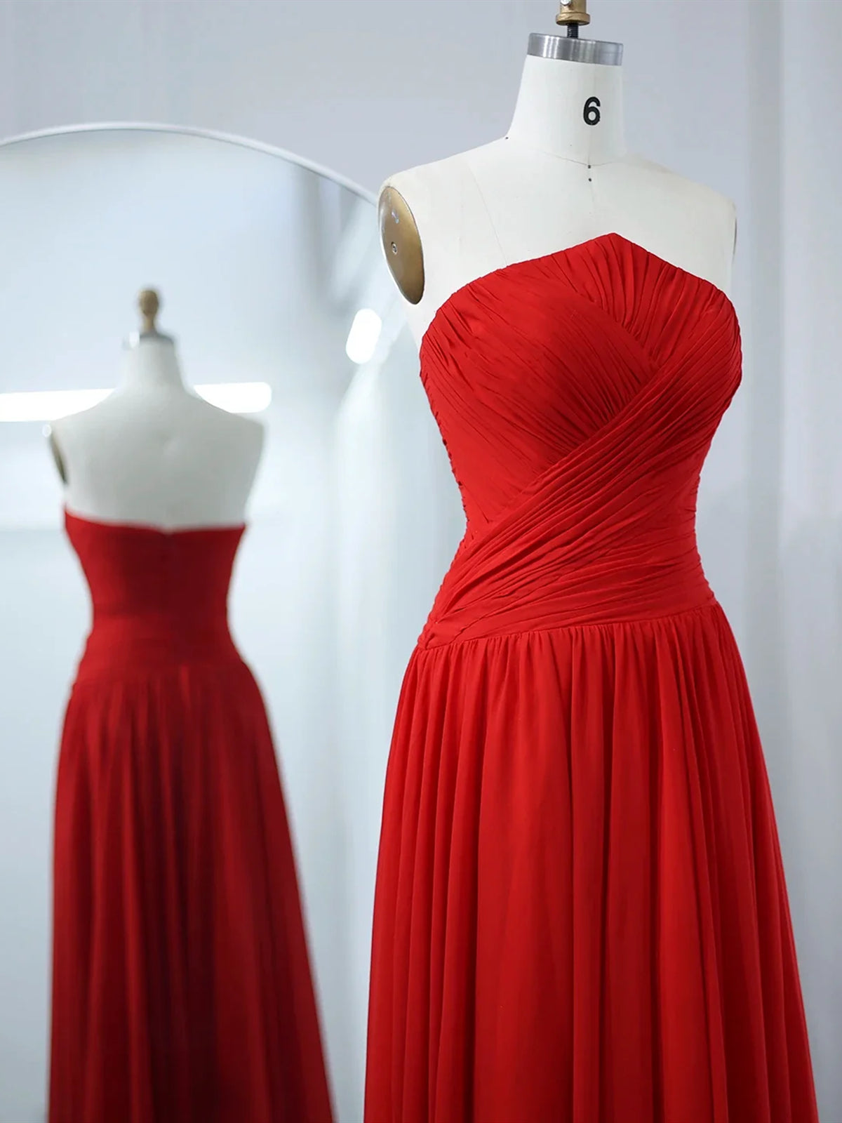 A Line Strapless Open Back Red Long Prom Dresses, Red Chiffon Formal G - shegown A Line Strapless Open Back Red Long Prom Dresses, Red Chiffon Formal G - shegown