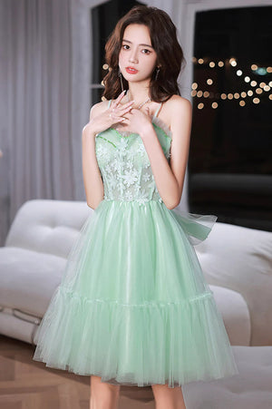 A Line Sweetheart Neck Mint Green Lace Prom Dresses, Mint Green Lace Homecoming Dresses