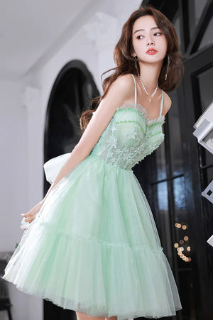 A Line Sweetheart Neck Mint Green Lace Prom Dresses, Mint Green Lace Homecoming Dresses