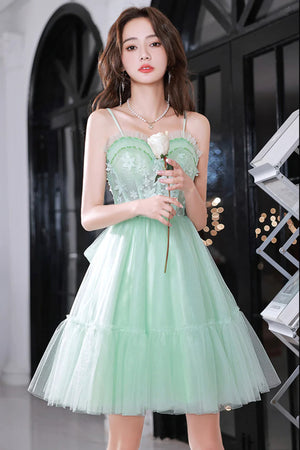 A Line Sweetheart Neck Mint Green Lace Prom Dresses, Mint Green Lace Homecoming Dresses