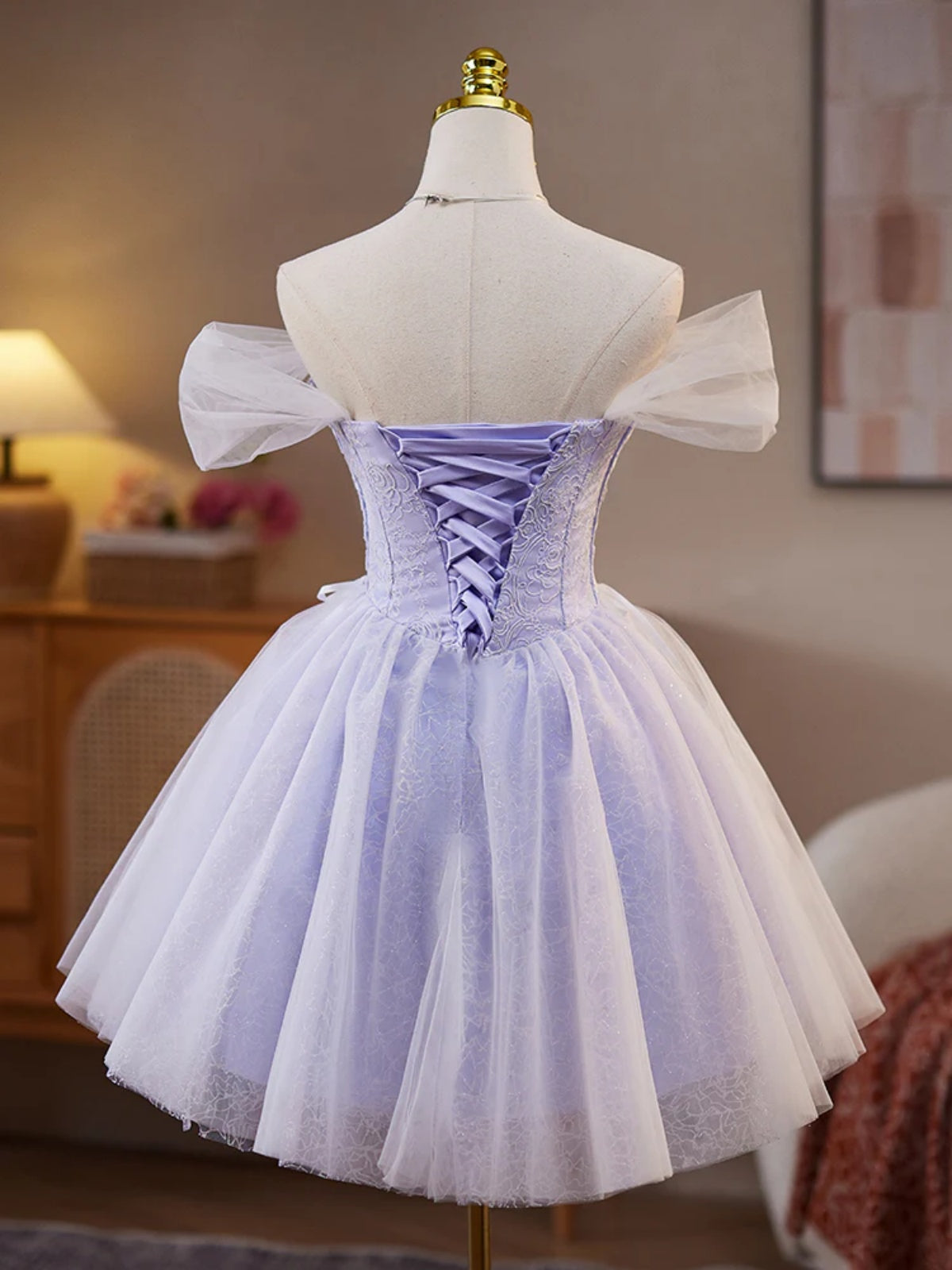 A Line Sweetheart Neck Short Purple Lace Prom Dresses, Short Purple Ho - shegown A Line Sweetheart Neck Short Purple Lace Prom Dresses, Short Purple Ho - shegown