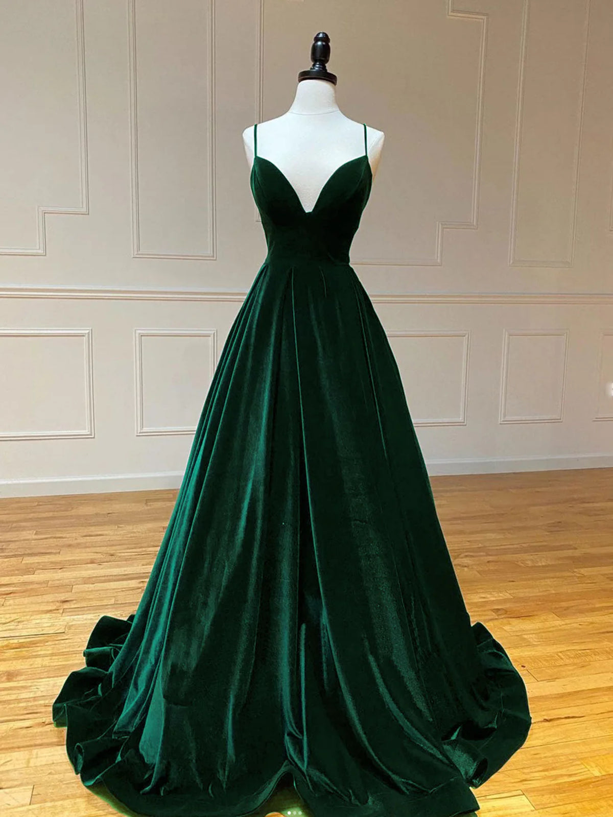 A Line V Neck Backless Green Velvet Long Prom Dresses, Backless Green Formal Graduation Dresses, US 8 / Picture Color / With Rush+$19.99 A Line V Neck Backless Green Velvet Long Prom Dresses, Backless Green Formal Graduation Dresses, US 8 / Picture Color / With Rush+$19.99