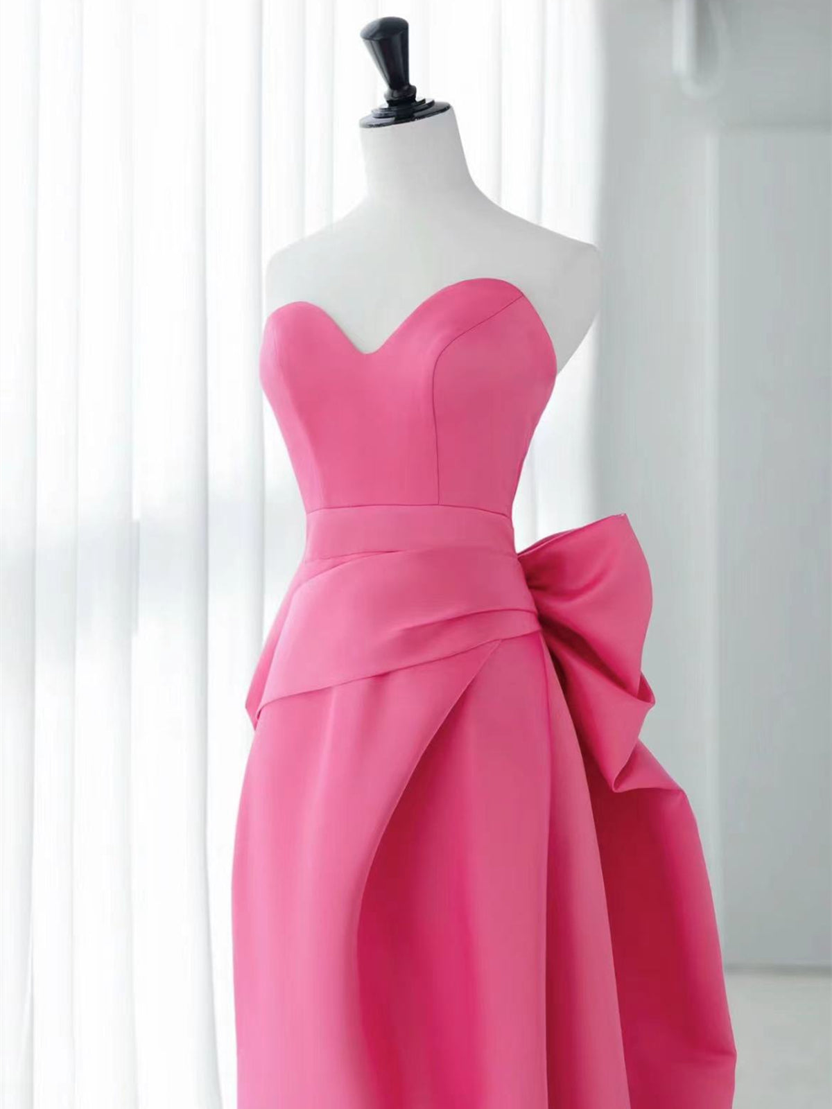 barbie pink satin dress Monroe Strapless Gown w/ Side Sash- Barbie Pink Moda Glam Boutique