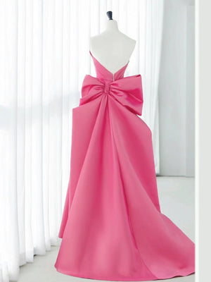 Barbie Pink Long Satin Prom Dresses, Barbie Pink Long Satin Formal Evening Dresses
