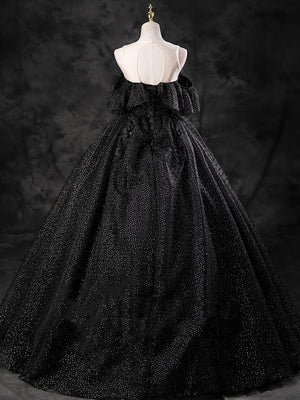 Black Lace Tulle Long Prom Dresses, Black Lace Long Formal Evening Dresses