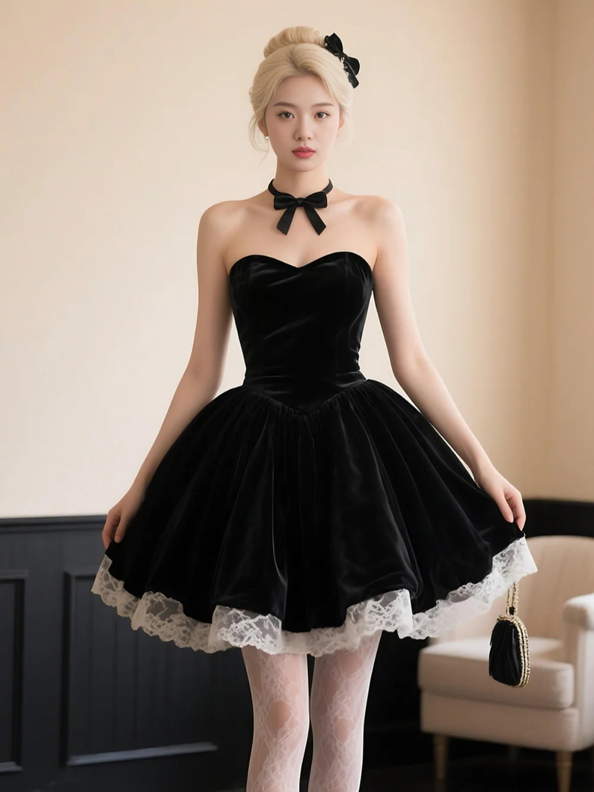 Black Velvet Short Lace Prom Dresses, Short Black Lace Velvet Formal Homecoming Dresses, US 14 / Custom Color / No Rush Black Velvet Short Lace Prom Dresses, Short Black Lace Velvet Formal Homecoming Dresses, US 14 / Custom Color / No Rush