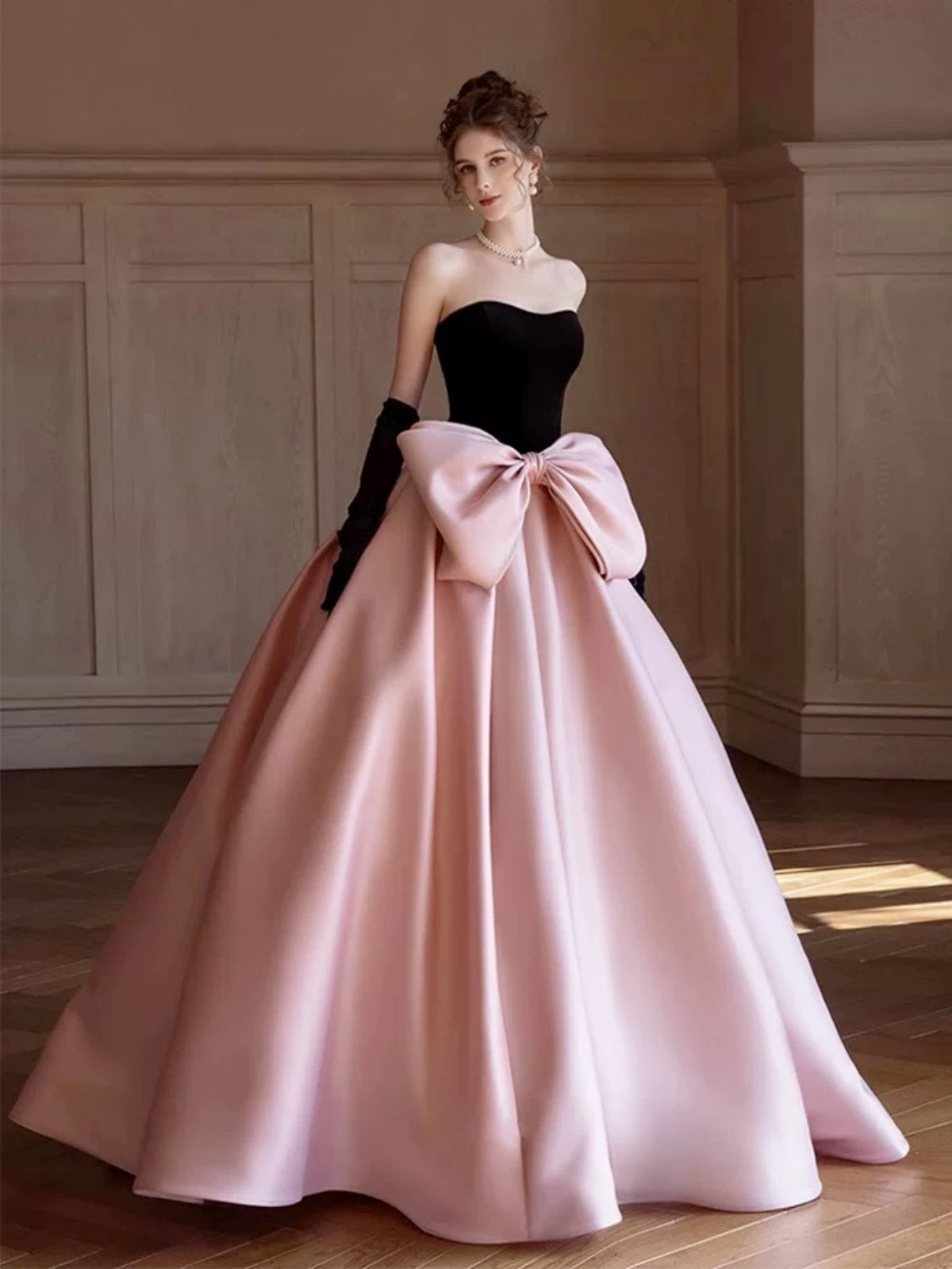 Black and Pink Satin Long Prom Dress With Bow, Black and Pink Long Formal Evening Dresses, US 12 / Pink as Pics / With Rush+$19.99 Black and Pink Satin Long Prom Dress With Bow, Black and Pink Long Formal Evening Dresses, US 12 / Pink as Pics / With Rush+$19.99