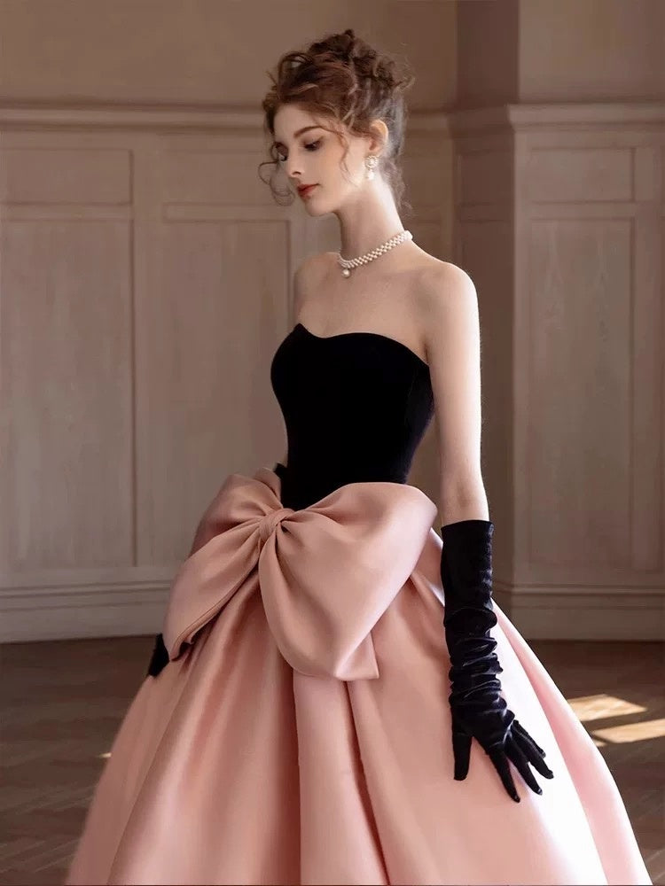 Black and Pink Satin Long Prom Dress With Bow, Black and Pink Long Formal Evening Dresses, US 12 / Pink as Pics / With Rush+$19.99 Black and Pink Satin Long Prom Dress With Bow, Black and Pink Long Formal Evening Dresses, US 12 / Pink as Pics / With Rush+$19.99