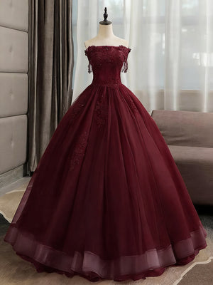 Blue Black Burgundy Lace Long Prom Dresses, Lace Quinceanera Dresses,