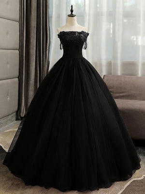 Blue Black Burgundy Lace Long Prom Dresses, Lace Quinceanera Dresses,