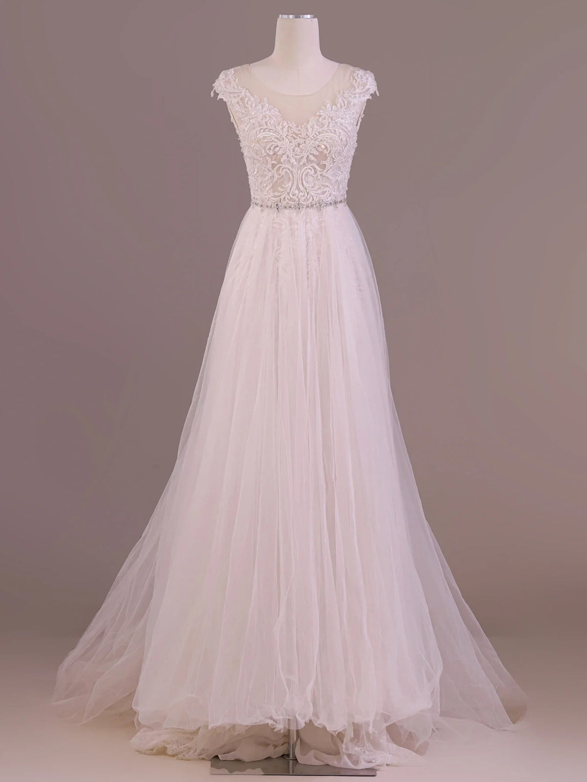 Cap Sleeves Ivory Lace Wedding Dresses, Ivory Lace Bridal Formal Dress - shegown Cap Sleeves Ivory Lace Wedding Dresses, Ivory Lace Bridal Formal Dress - shegown