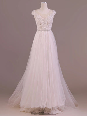 Cap Sleeves Ivory Lace Wedding Dresses, Ivory Lace Bridal Formal Dresses