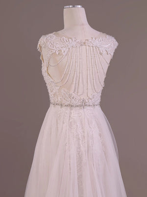 Cap Sleeves Ivory Lace Wedding Dresses, Ivory Lace Bridal Formal Dresses