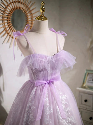 Cute Open Back Short Lilac Lace Prom Dresses, Lilac Lace Homecoming Dresses, Short Lilac Formal Evening Dresses