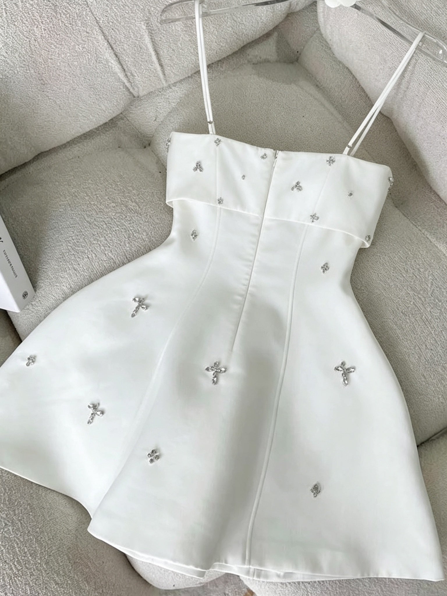 Cute Short White Beaded Satin Prom Dresses, Short White Beaded Engagement Outfits Homecoming Dresses, US 12 / Custom Color / With Rush+$19.99