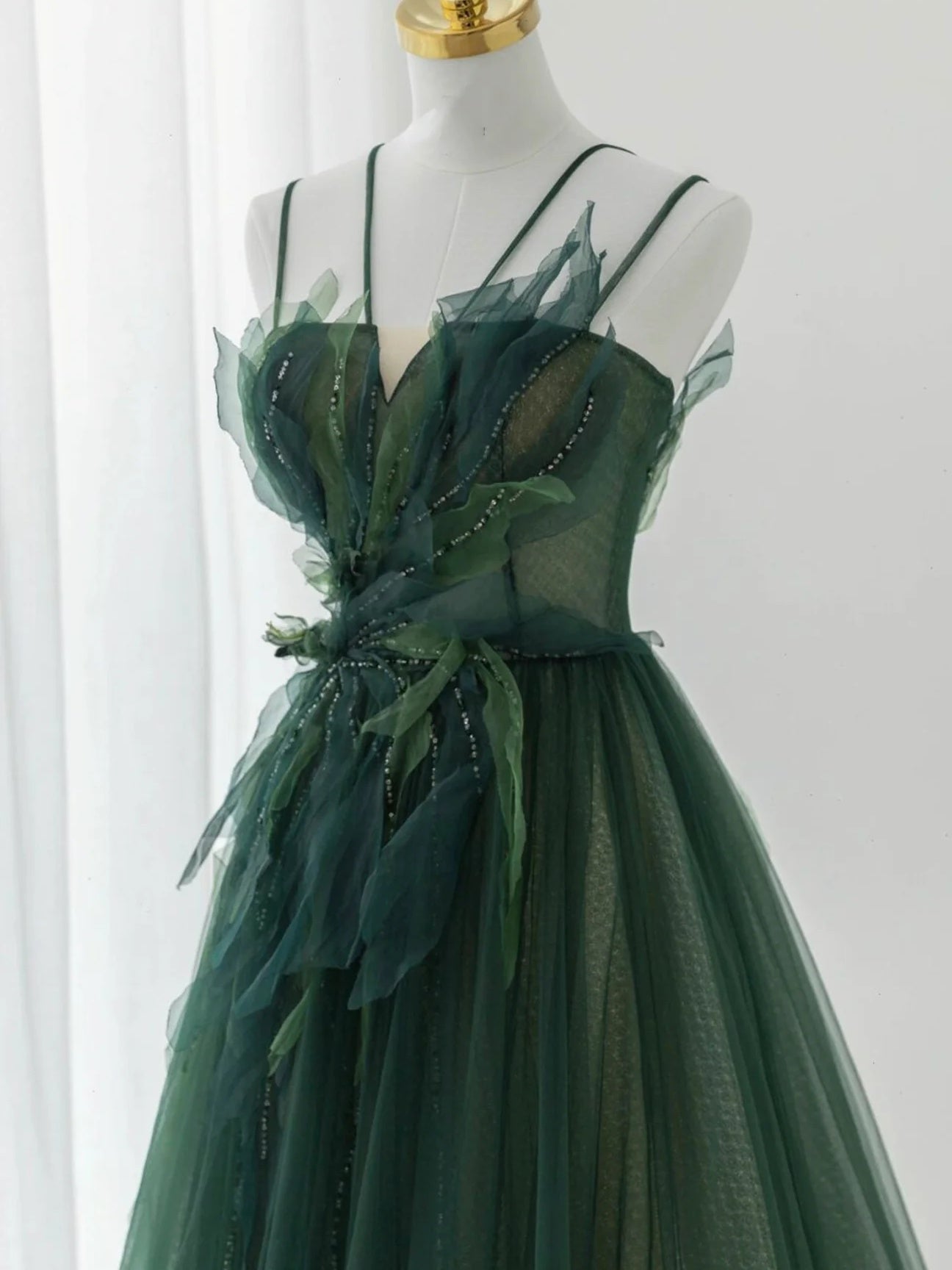 Dark Green Floral Long Prom Dresses, Dark Green Floral Long Prom Dress - shegown Dark Green Floral Long Prom Dresses, Dark Green Floral Long Prom Dress - shegown