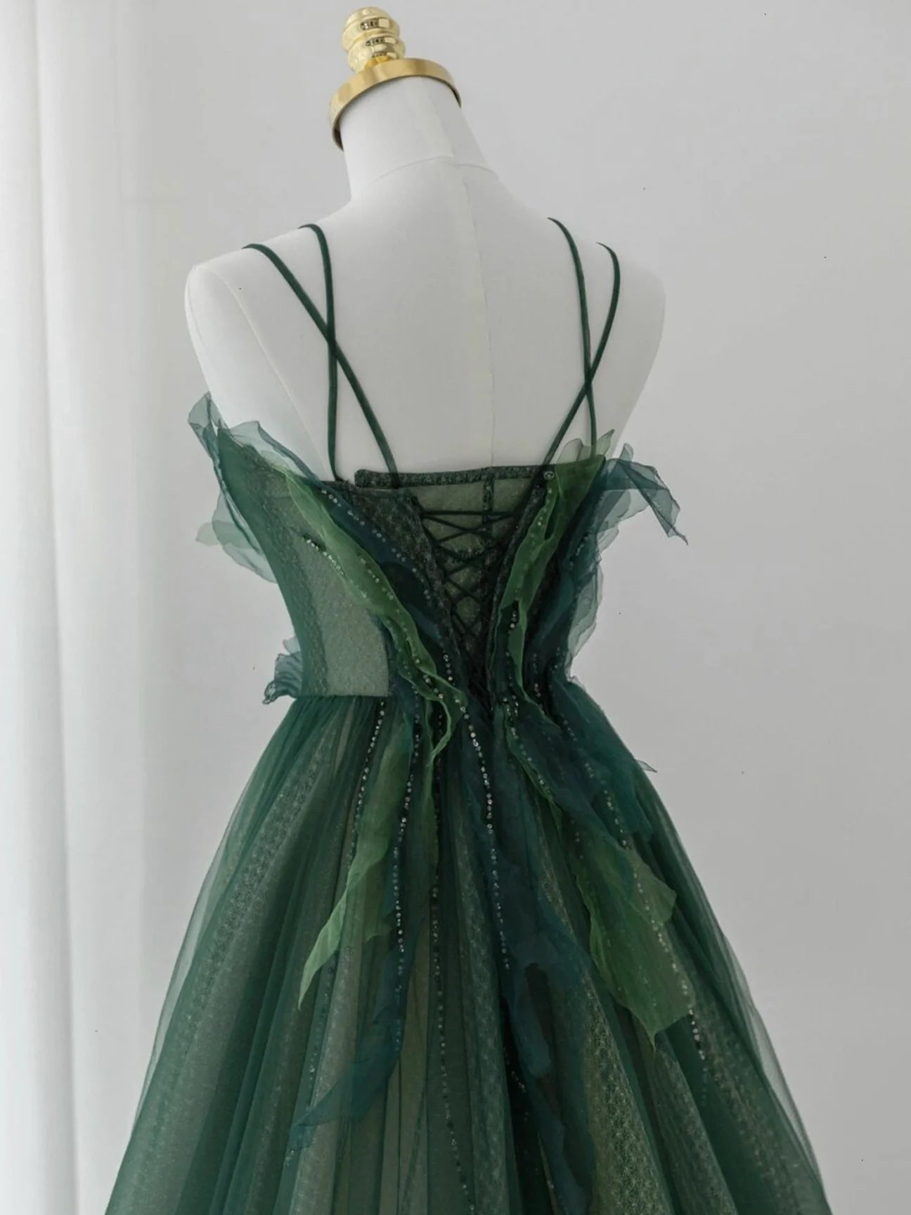 Dark Green Floral Long Prom Dresses, Dark Green Floral Long Prom Dress - shegown Dark Green Floral Long Prom Dresses, Dark Green Floral Long Prom Dress - shegown