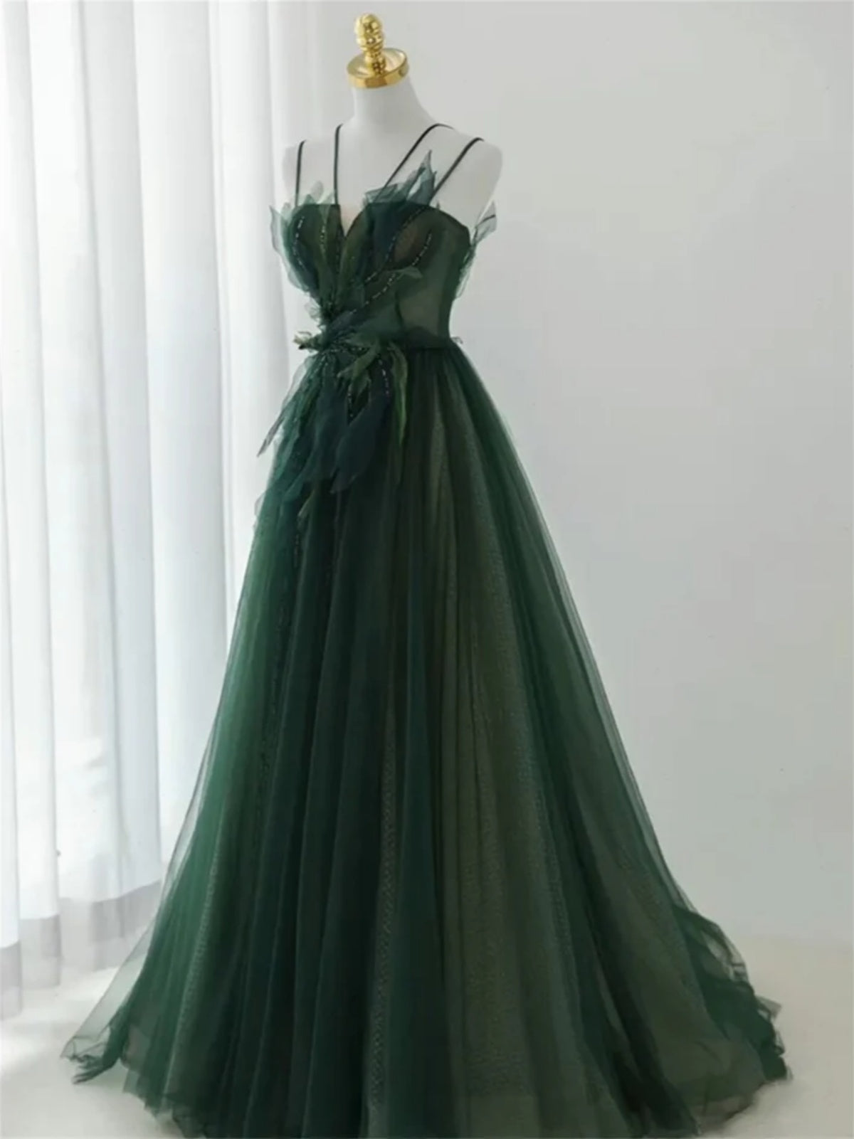 Dark Green Floral Long Prom Dresses, Dark Green Floral Long Prom Dress - shegown Dark Green Floral Long Prom Dresses, Dark Green Floral Long Prom Dress - shegown