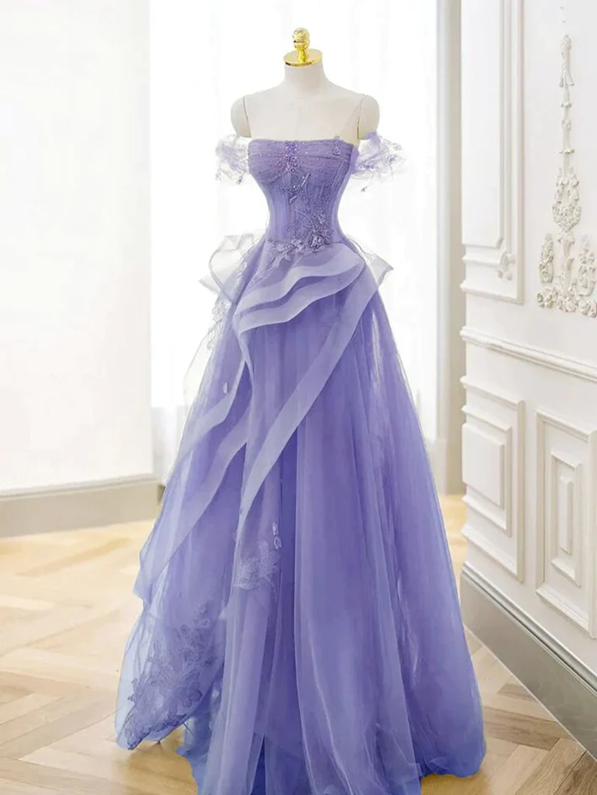 Elegant Off Shoulder Purple Lace Long Prom Dresses, Off the Shoulder Purple Formal Dresses, US 10 / Picture Color / With Rush+$19.99 Elegant Off Shoulder Purple Lace Long Prom Dresses, Off the Shoulder Purple Formal Dresses, US 10 / Picture Color / With Rush+$19.99