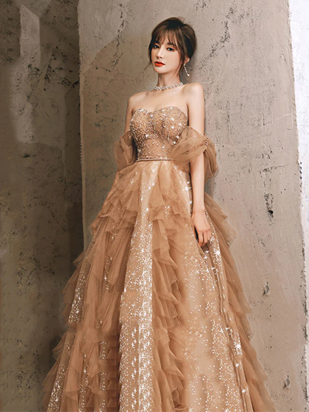 Gorgeous Off Shoulder Beaded Champagne Long Prom Dresses, Shiny Champagne Formal Evening Dresses Gorgeous Off Shoulder Beaded Champagne Long Prom Dresses, Shiny Champagne Formal Evening Dresses