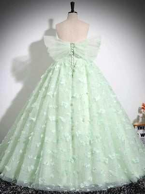 Gorgeous Off Shoulder Mint Green Long Prom Dresses with Butterfly, Off the Shoulder Formal Evening Dresses, Mint Green Ball Gown