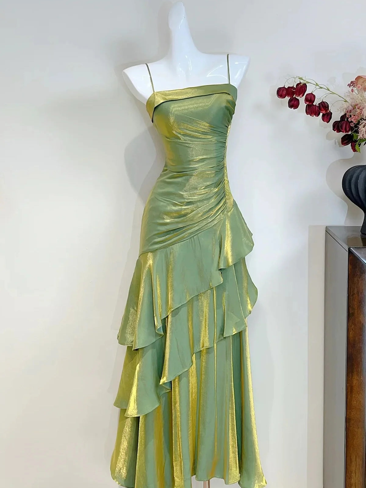 green and gold prom dress Primavera 4519 Size 6 Teal Gold Beaded Sequin Prom Dress Slit Corset
