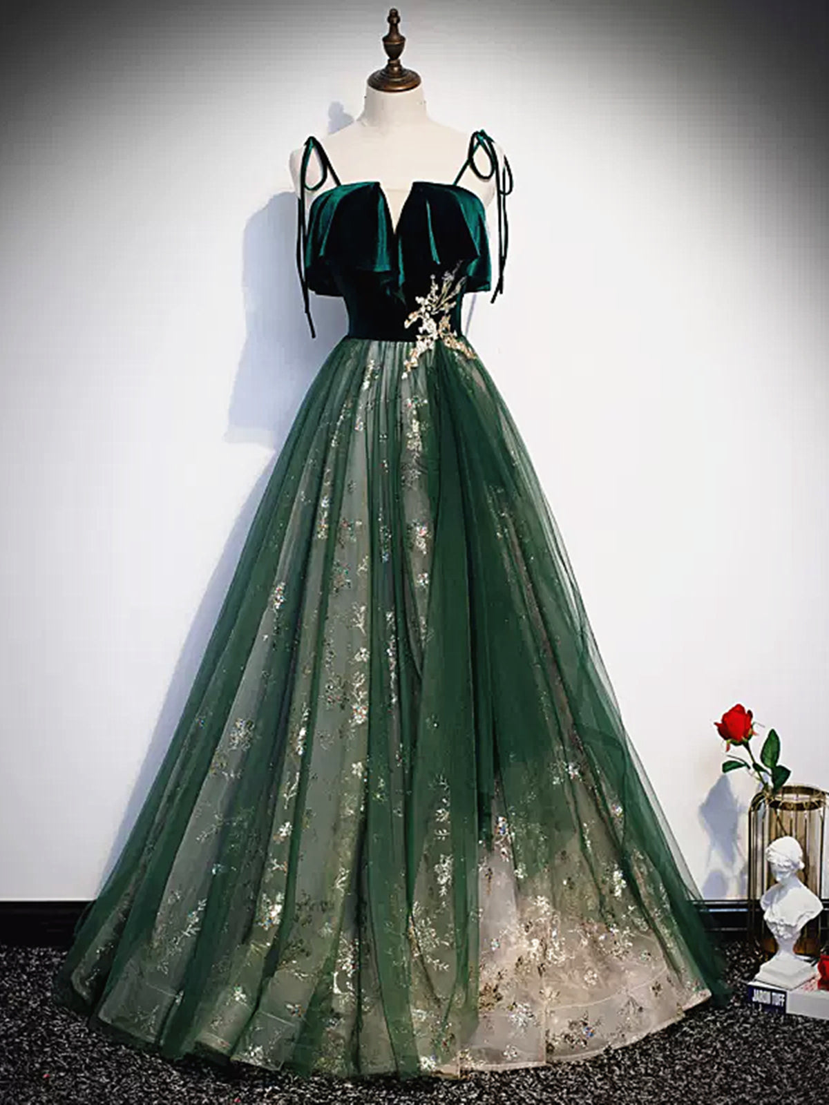 velvet and lace prom dress Green Velvet Prom Dresses with Lace, Short Sleeve, High Neck, Tassels, Quinceanera Gown BG009 Green / Custom Size