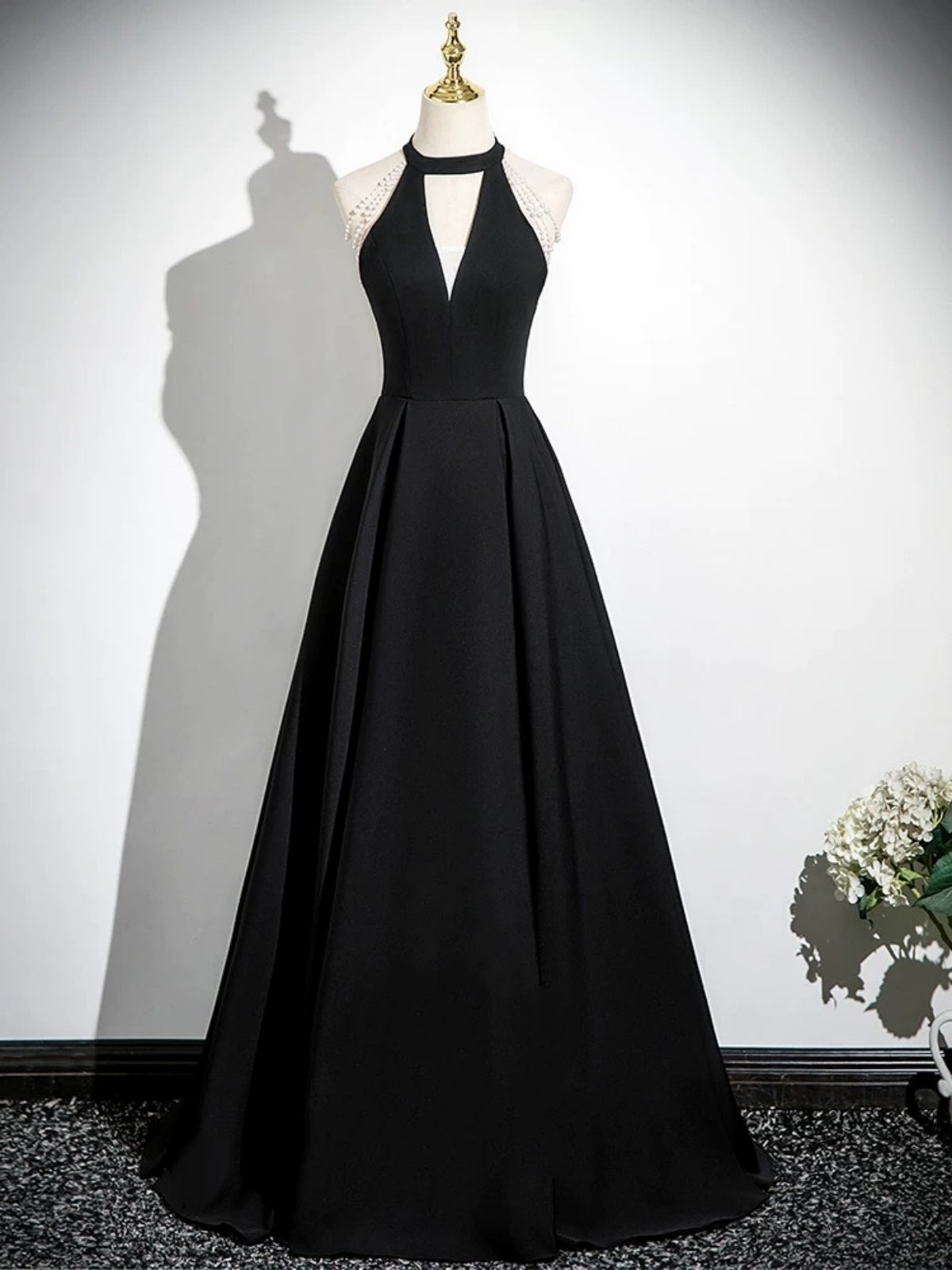 Halter Neck Black V Neck Long Prom Dresses, V Neck Black Halter Neck Formal Dresses, US 4 / Black as Pics / No Rush Halter Neck Black V Neck Long Prom Dresses, V Neck Black Halter Neck Formal Dresses, US 4 / Black as Pics / No Rush