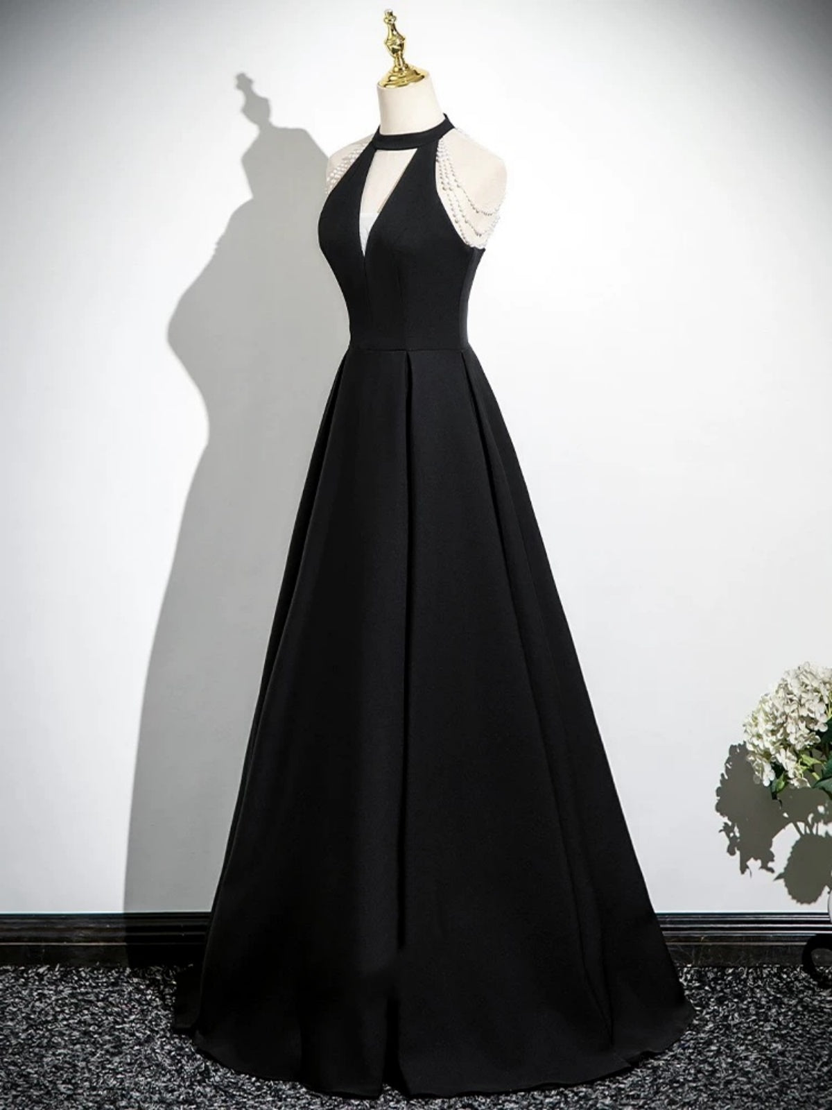 Halter Neck Black V Neck Long Prom Dresses, V Neck Black Halter Neck F - shegown Halter Neck Black V Neck Long Prom Dresses, V Neck Black Halter Neck F - shegown