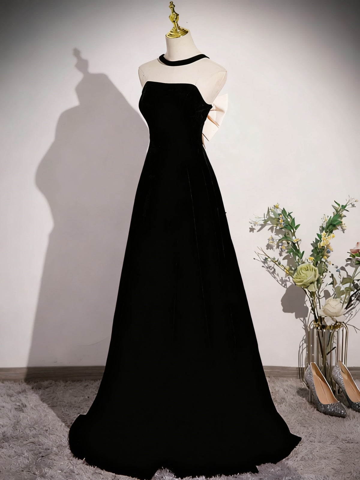 Halter Neck Black Velvet Long Prom Dresses, Black Velvet Long Formal Evening Dresses, Custom Size / Black as Pics / With Rush+$19.99 Halter Neck Black Velvet Long Prom Dresses, Black Velvet Long Formal Evening Dresses, Custom Size / Black as Pics / With Rush+$19.99