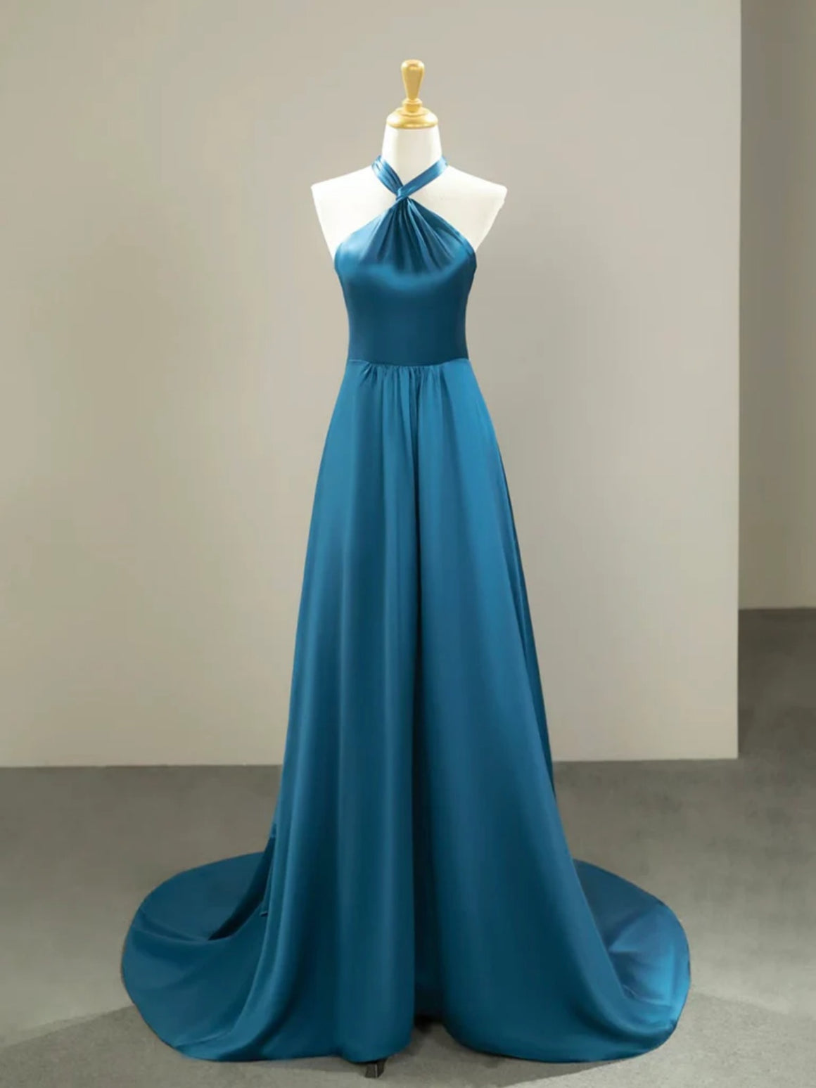 Halter Neck Simple Satin Long Prom Dresses, Halter Neck Simple Satin Long Formal Evening Party Dresses