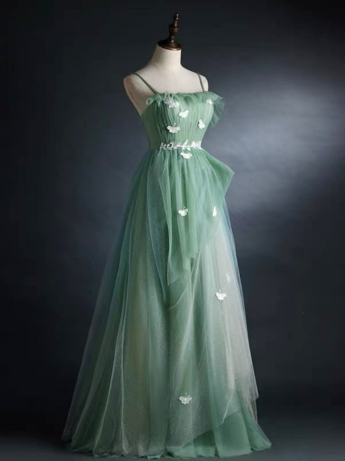 Layered Green Floral Long Prom Dresses, Green Layered Long Formal Even - shegown Layered Green Floral Long Prom Dresses, Green Layered Long Formal Even - shegown