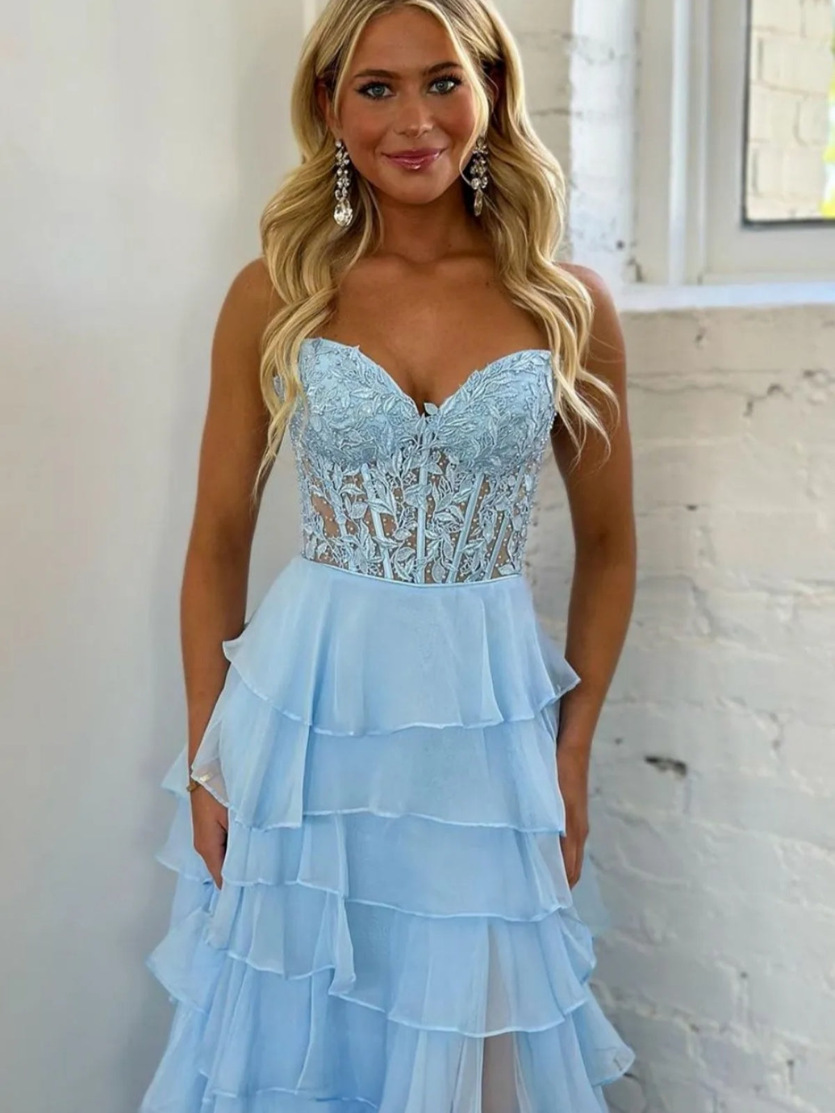Layered Lace Long Prom Dresses, Long Lace Layered Formal Evening Dress Layered Lace Long Prom Dresses, Long Lace Layered Formal Evening Dress