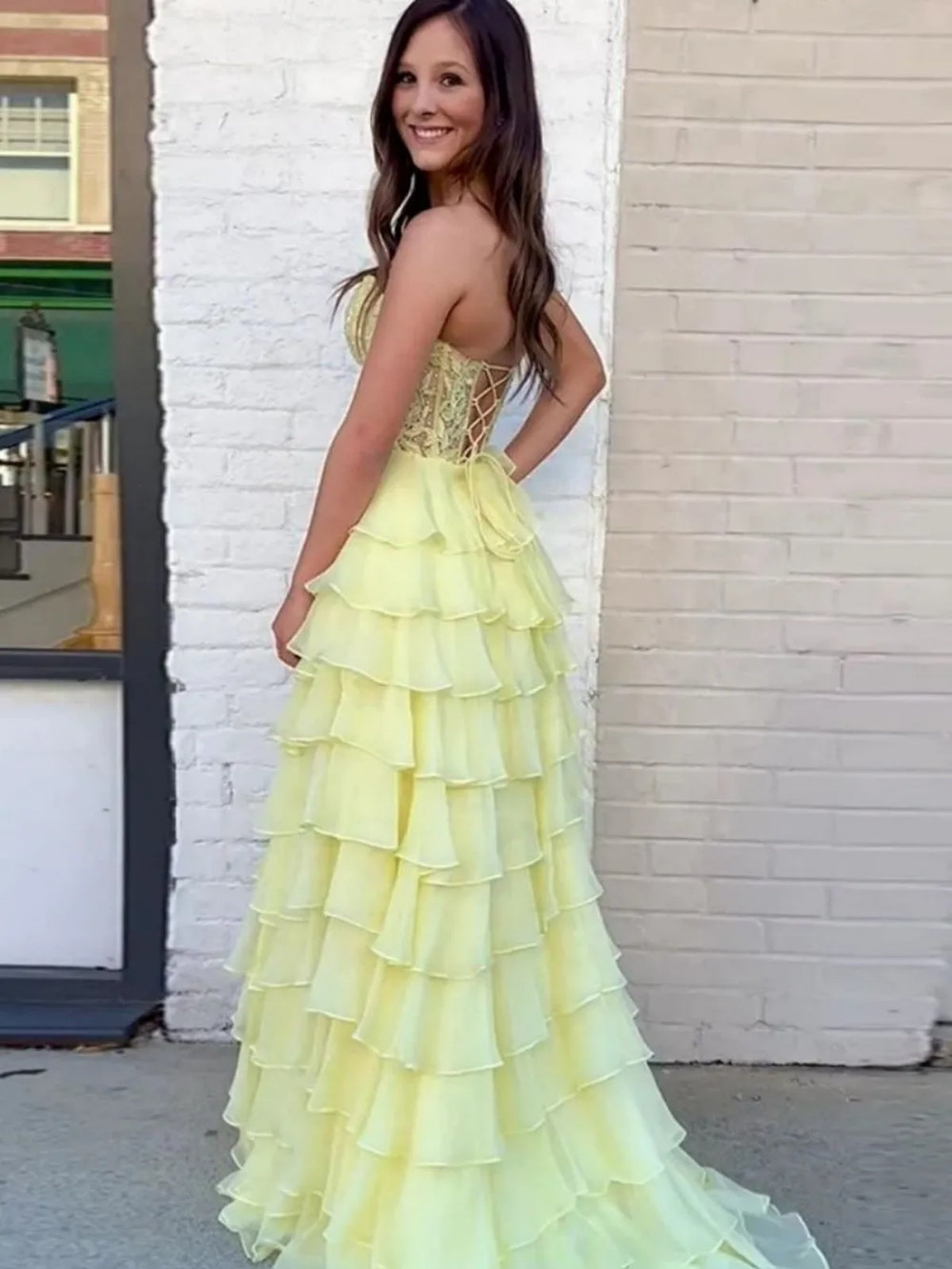 Layered Lace Long Prom Dresses, Long Lace Layered Formal Evening Dress - shegown Layered Lace Long Prom Dresses, Long Lace Layered Formal Evening Dress - shegown