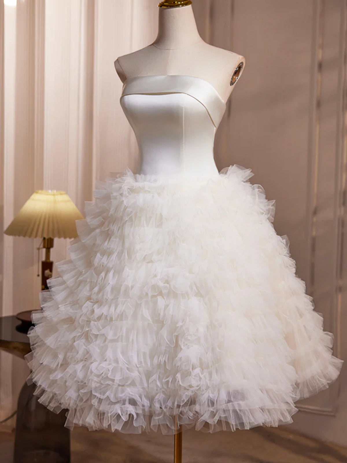 Lovely Strapless Fluffy White Prom Dresses, Strapless White Homecoming Formal Dresses, US 10 / Custom Color / No Rush Lovely Strapless Fluffy White Prom Dresses, Strapless White Homecoming Formal Dresses, US 10 / Custom Color / No Rush