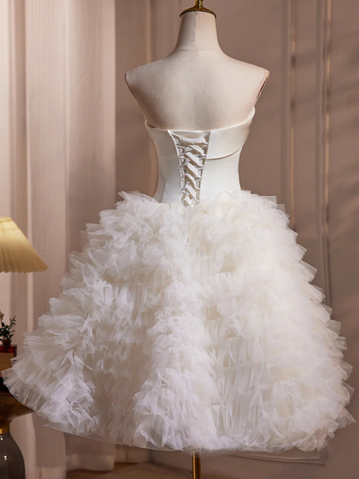Lovely Strapless Fluffy White Prom Dresses, Strapless White Homecoming - shegown Lovely Strapless Fluffy White Prom Dresses, Strapless White Homecoming - shegown